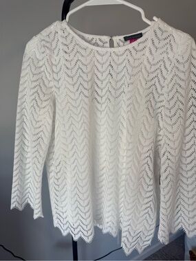 Vince Camuto White Crochet Lace Long Sleeve Blouse